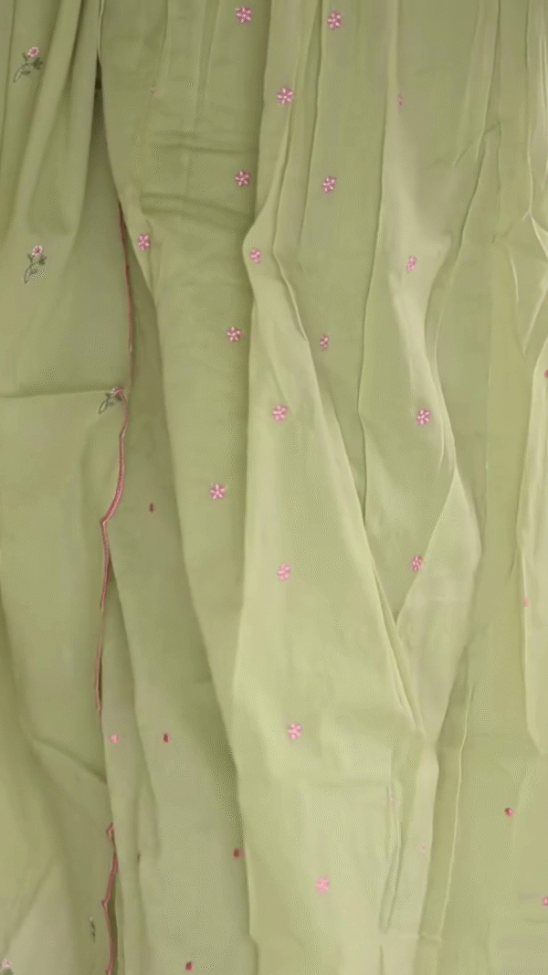 Women’s Light Green Embroidered Kurti with Floral Threadwork – Elegant Long-Sleeve Ethnic Casualwear - Image 5
